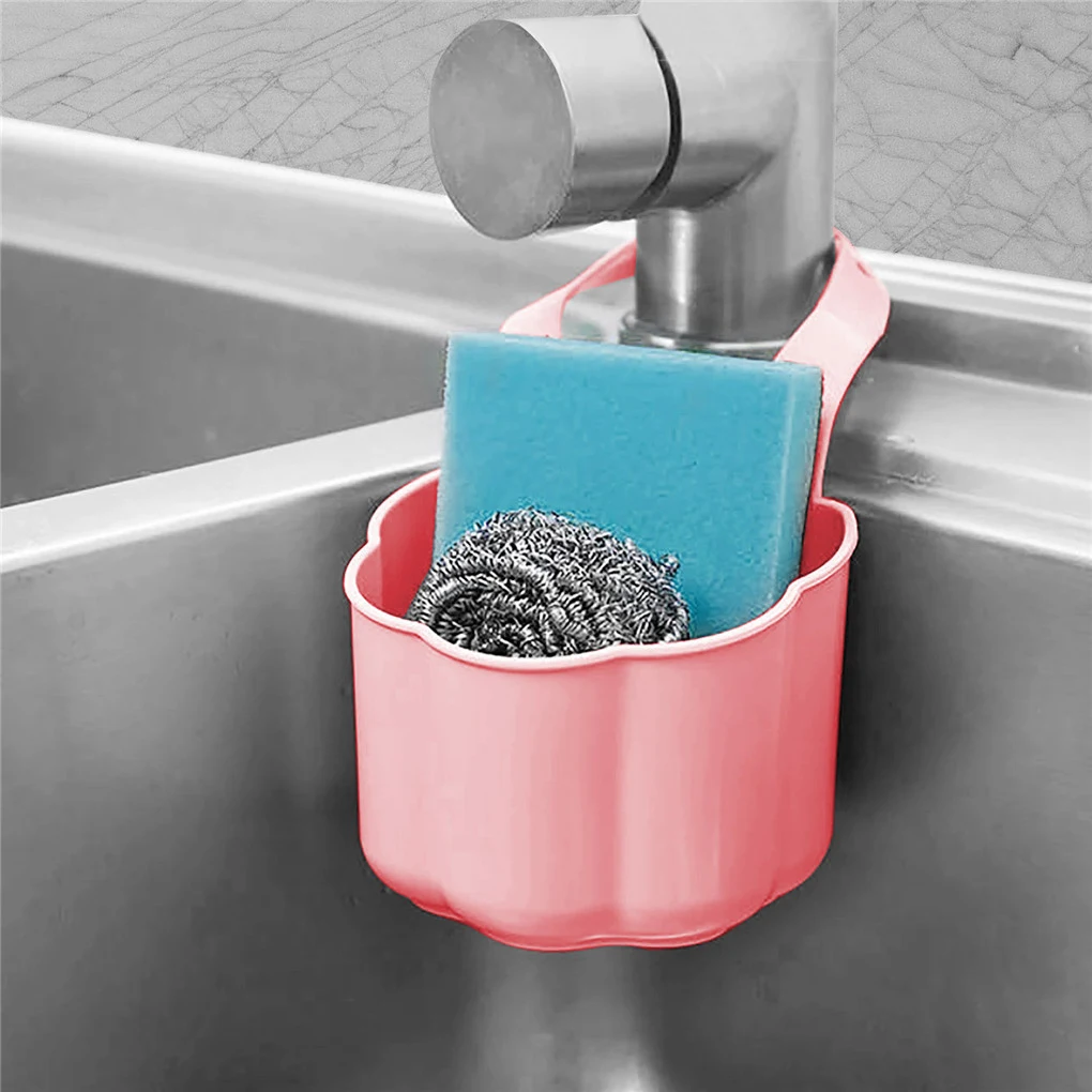 Faucet Mounted Sponge Drain Basket Kitchen Sink Sponge Brush Storage Rack Plastic Holder Box Kitchen Gadget