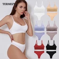 TERMEZY Seamless Women Top Panties Set Cotton Tops Low Waist G-String Underwear Soft Active Wear Lingerie Fitness Crop Bra Set