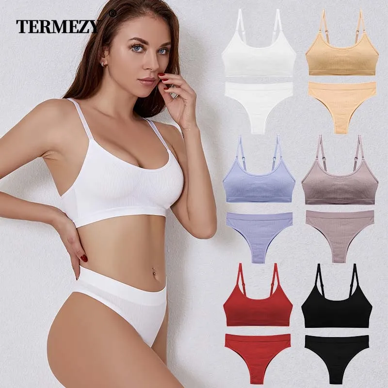 【Clearance Sale】Seamless Women Panties Set Cotton Low Waist G-String Underwear Soft Active Wear Lingerie Fitness Crop Bra Set