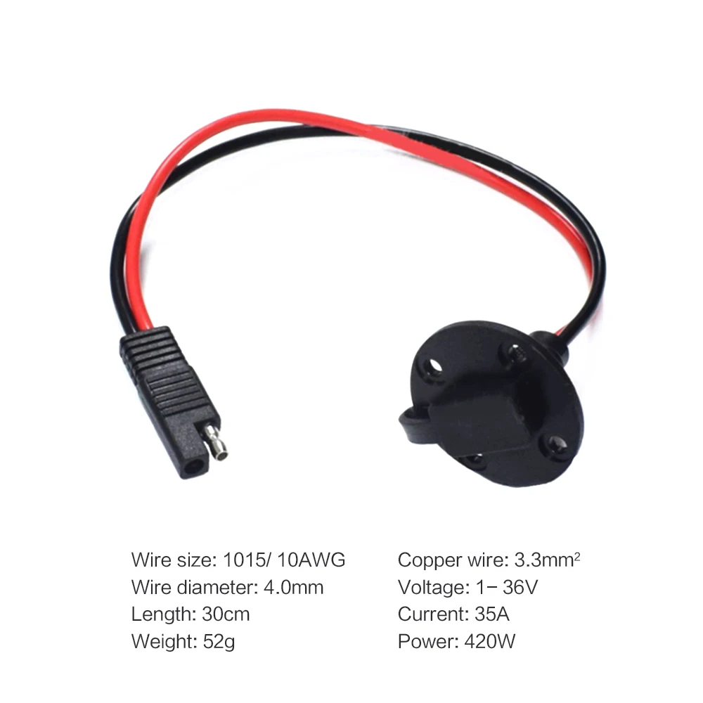 

12AWG 30cm Pure Copper Wire Assembly Type With Screw Hole Dust Cover Power Cord SAE Socket Chassis Line