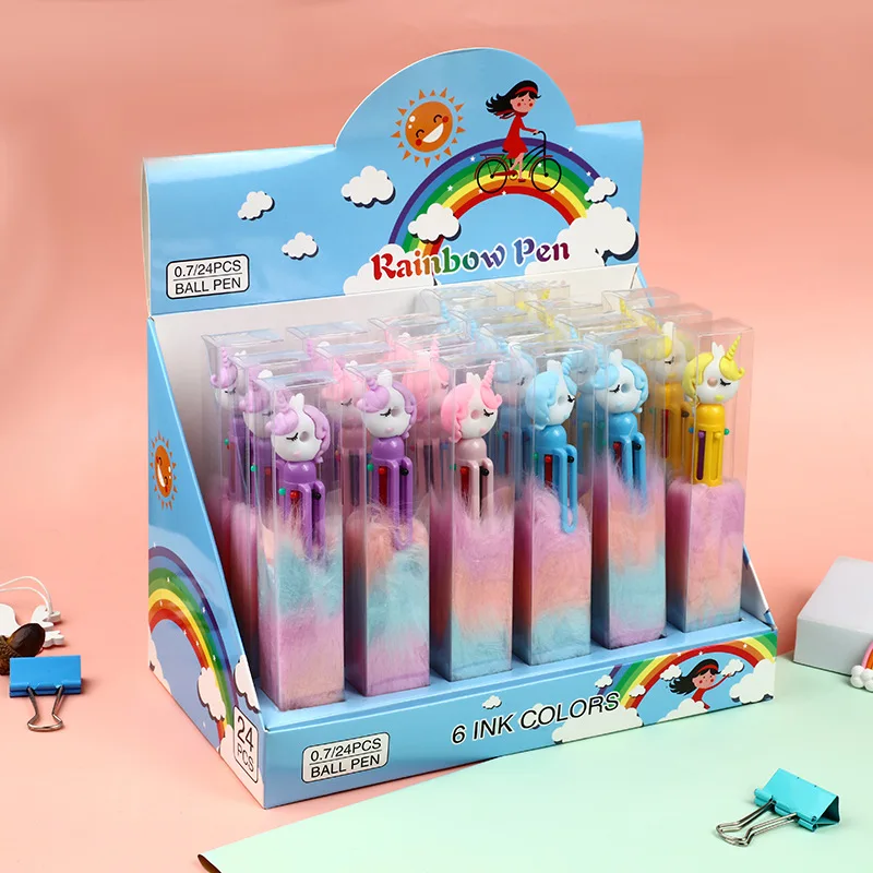 

24 pcs/lot Donuts Unicorn 6 Colors Ballpoint Pen Cute Plush Press Ball pens School Office writing Supplies Stationery Gift