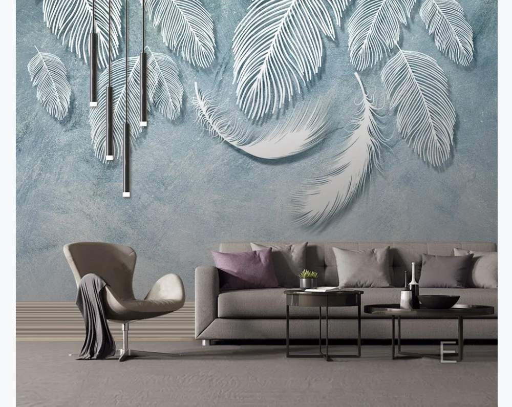 Custom photo wallpaper mural modern fashion color white feather texture art TV background wall