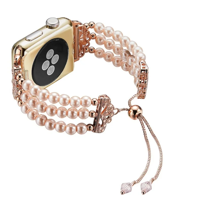 

Ремешок жемчужный эластичный для Apple Watch band 42 44 мм 40 38 мм, цветной удобный жемчужный браслет ручной работы для Iwatch series SE 6 5 4 3 2