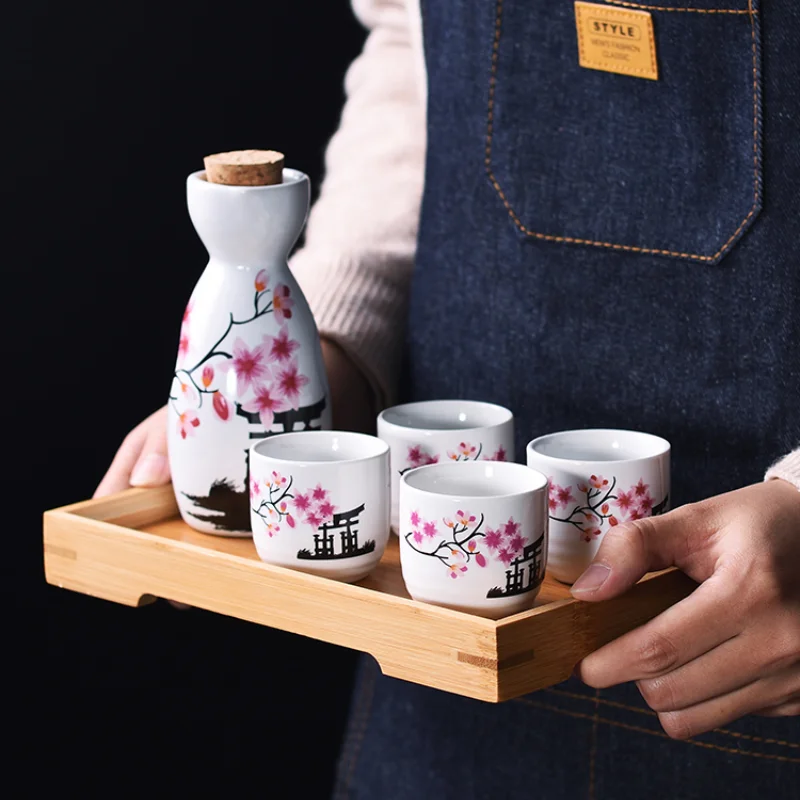 Sakura Pattern Japanese Sake Sets Wine Bottle Cups Sets for Bar Ceramic Drinkware Tea Set Cup Kungfu Tea Set Tea Pot Set