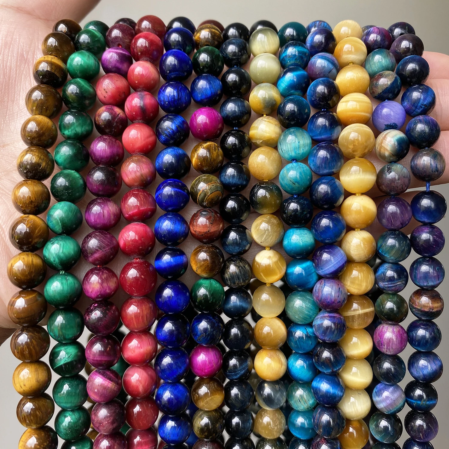 Wholesale Natural Stone Brown Yellow Green Multicolor Tiger Eye Round Beads 15''Inch 4 6 8 10 12MM Pick Size For Jewelry Making