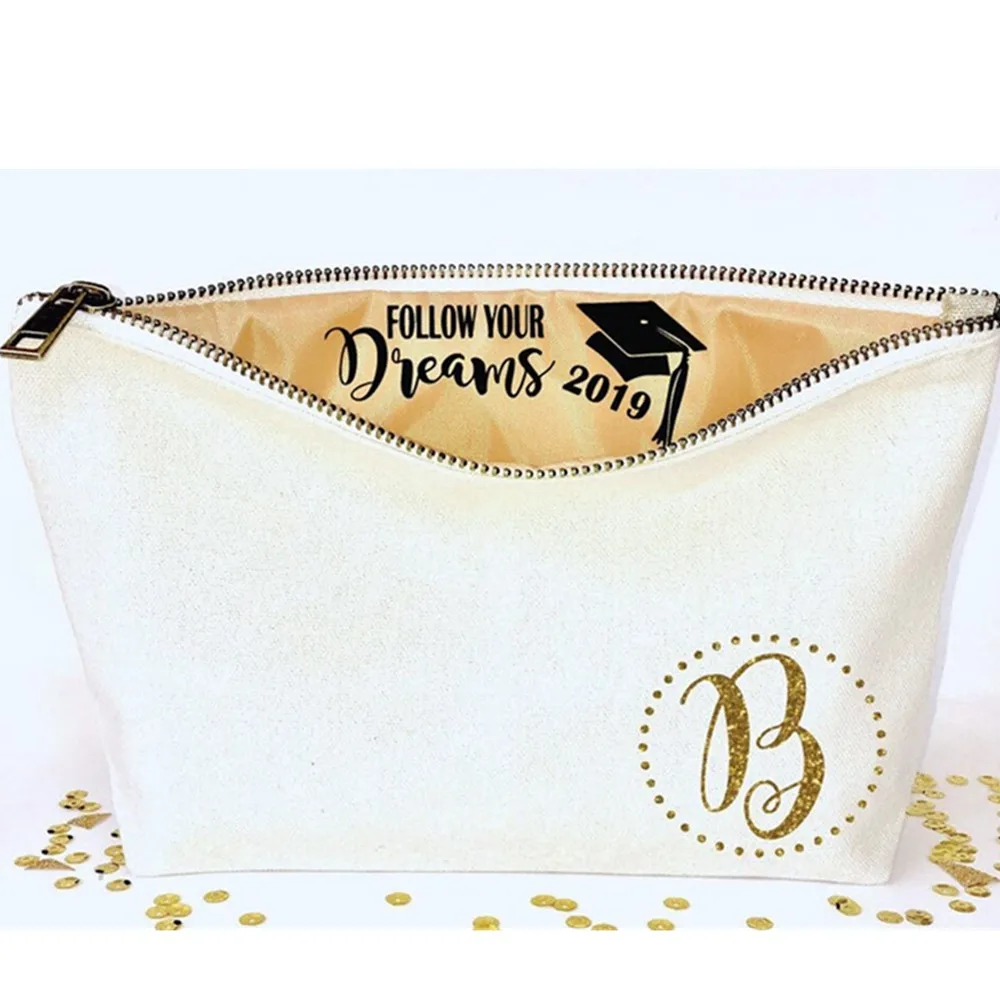 

Personalized Graduation Monogram makeup bag biack Canvas cosmetic bag gifts for graduation cutom Zipper pouches make up bag