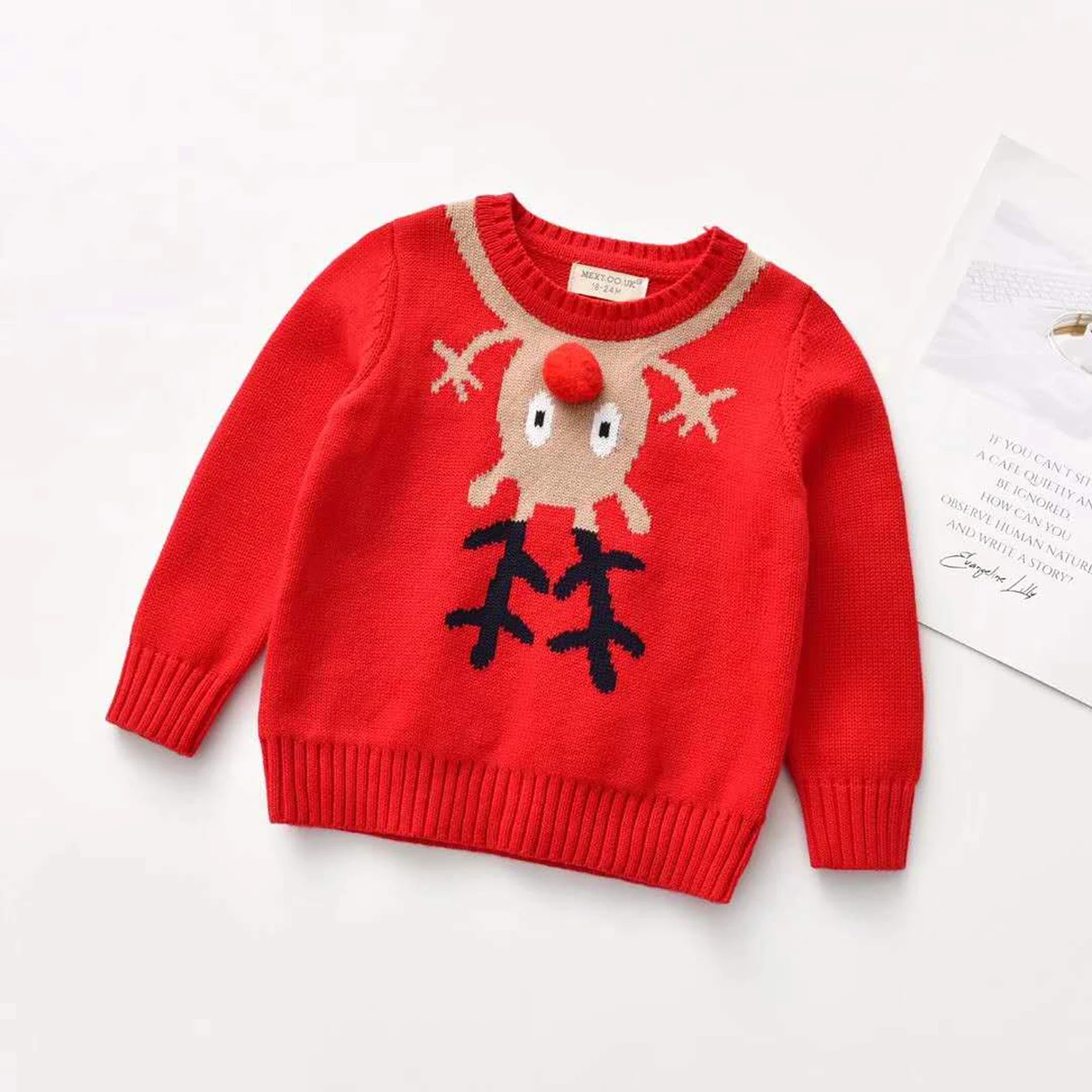 Christmas Baby Girls Boys Warm Sweater Tops Cartoon Print Long Sleeve Pullover Knit Tops Outfit 1-7Years