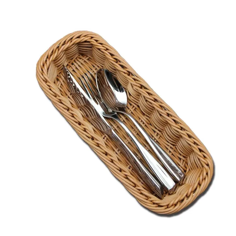 Hand-knitted Durable Drain Storage Basket Cutlery Storage Basket Fork Organizer Spoon Tableware Bread Food Container Box