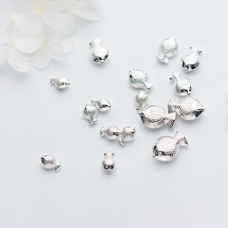 MEETSOFT Cute 925 Sterling Silver Fish Animals Space Bead Charms Handmade Of DIY Fine Jewelry Necklace Bracelect Accessory