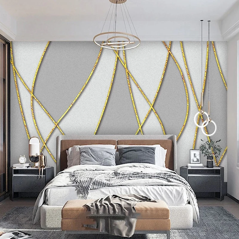 

Custom 3D Mural Wallpaper Simple Gray Embossed Golden Lines Photo Wall Painting Living Room Bedroom Background Papel De Parede