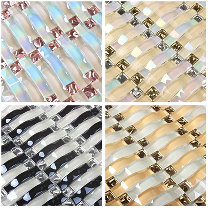 30CM*30 CM 11 PCS Arched Crystal Glass Mosaic DIY Craft Living Room TV Background Wall Border Stickers Bath Puzzle Mirror Tiles