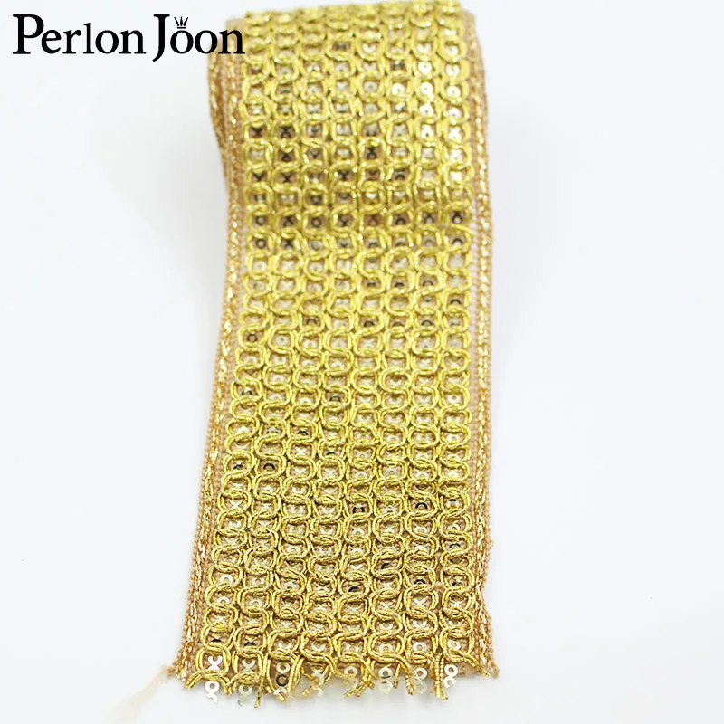 5 Yards 60mm Gold Thread Sequins Ethnic Woven Lace Clothing Shoe Home Webbing Decoration Lace Skirt Robe Trim Lace ZD0331