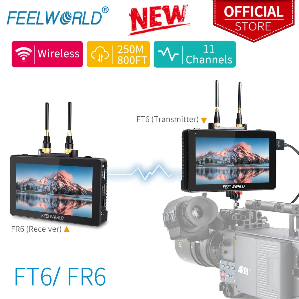 FEELWORLD  FT6 FR6 5.5 Inch Wireless Video Transmission System with Transmitter Receiver DSLR Camera Field Direct AC DP Monitor