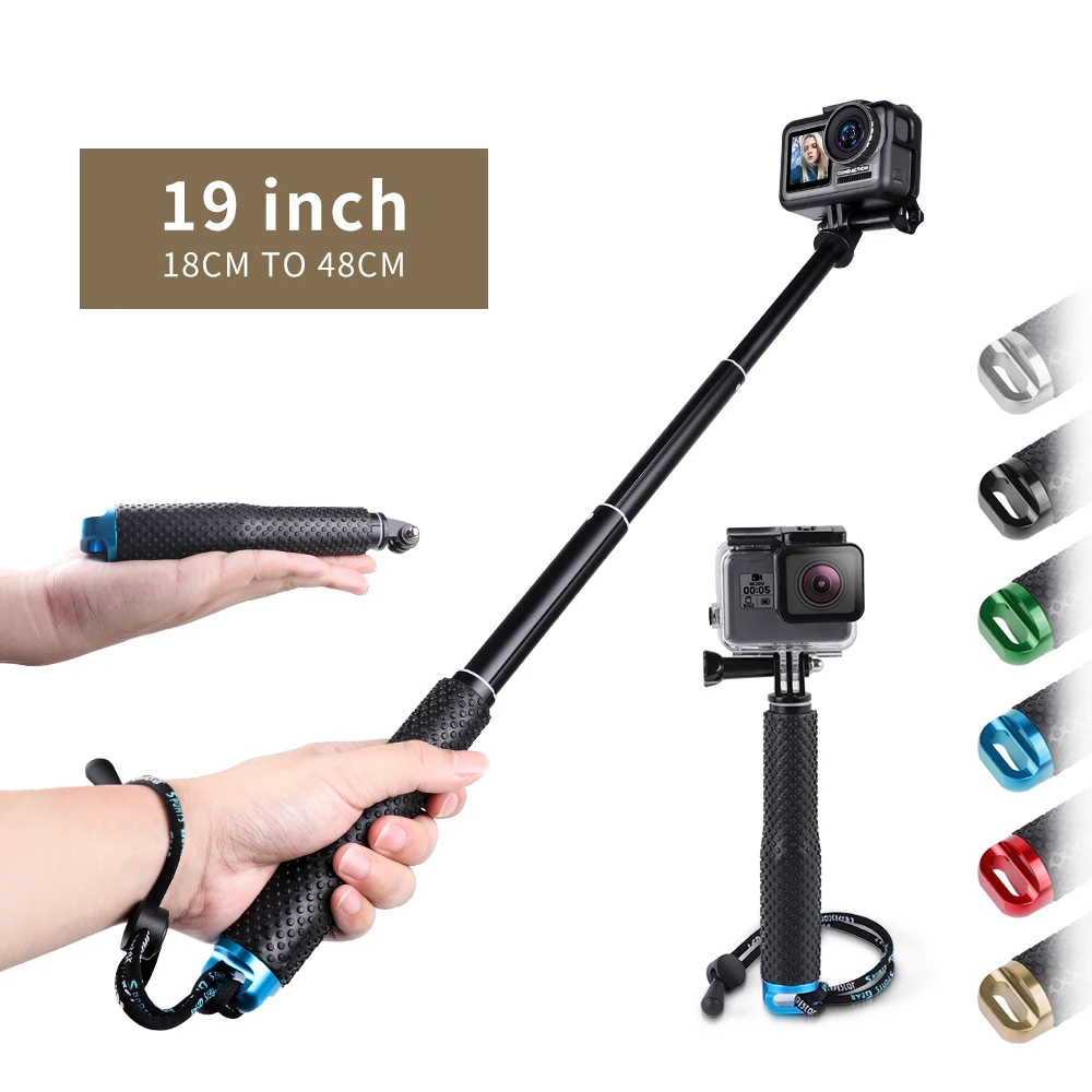 

Lightdow 19" Inch Extendable Pole Selfie Stick Handheld Monopod with Mount Adapter for GoPro 2 3 3+ 4 5 6 7 8 9 10 SJCAM Cameras