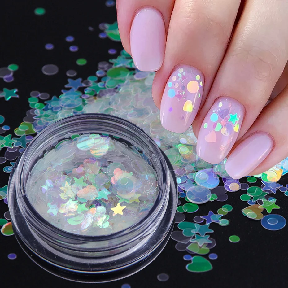 Holographic AB Nail Sequins Flakes Mermaid Aurora Star Heart Spangles Glitter Decoration for Nails Art Design Manicure TRAB01-15