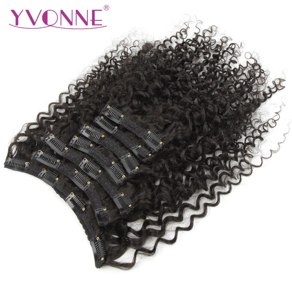 YVONNE Malaysian Curly 3C 4A Clip In Human Hair Extensions Virgin Hair Natural Color 7 Pieces 120g/set