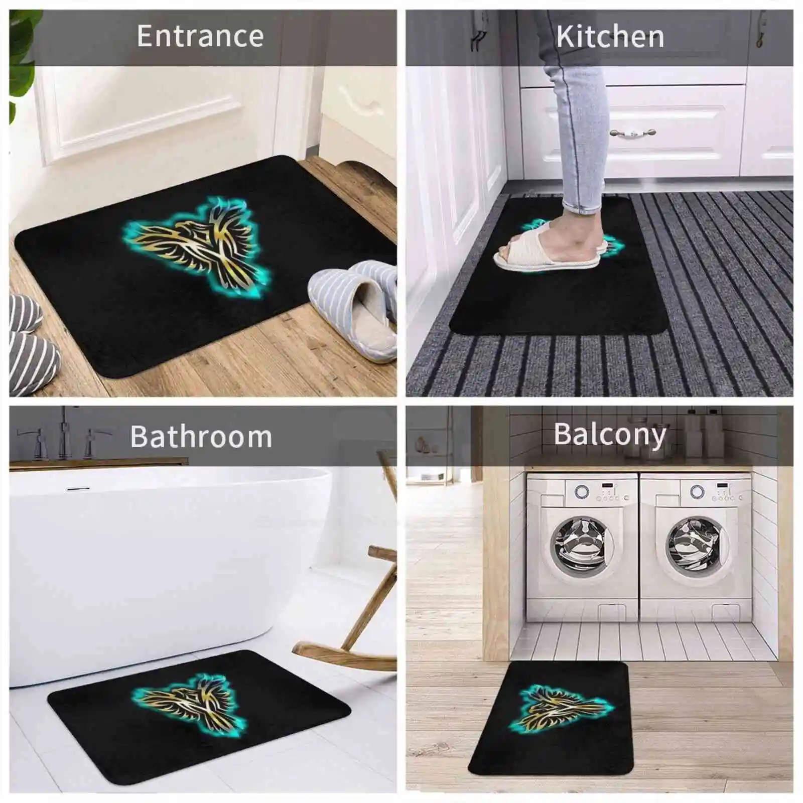 Yellow And Blue Flame Phoenix Rising Soft Cushion Home Carpet Door Mat Car Rug Yellow And Blue Flame Phoenix Rising Rebirth image 5