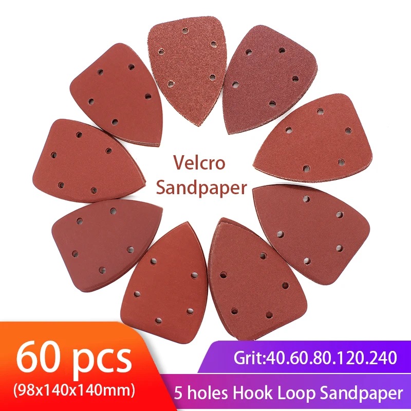 

60pcs Mouse Detail Sander Sandpaper Triangle Sanding Paper Hook and Loop Assorted 40/60/ 80/100/120/180/ 240 Grits Abrasive Tool