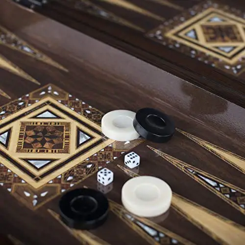 LaModaHome Star 27 ''Antique Turkish Backgammon Set, Elite Vinyl Cellophane Coated Wooden Classical Design, mosaic Board Game Ta