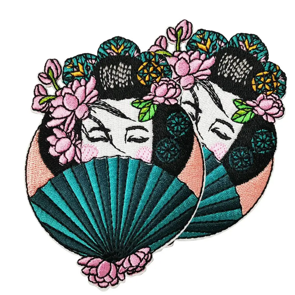 Japanese Geisha Girl Embroidery Iron on Patch for DIY Clothing Accessories Appliqued T-shirt Jackets Jeans Craft Decoration