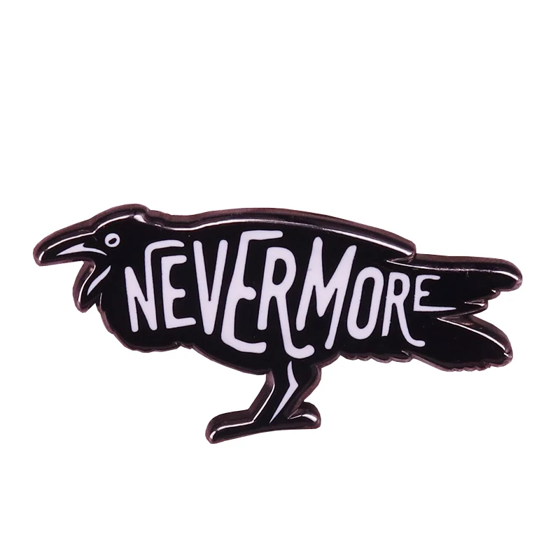 Edgar Allan Poe enamel pin Nevermore The Raven Brooch Gothic Creepy Odd Halloween Horror Jewelry