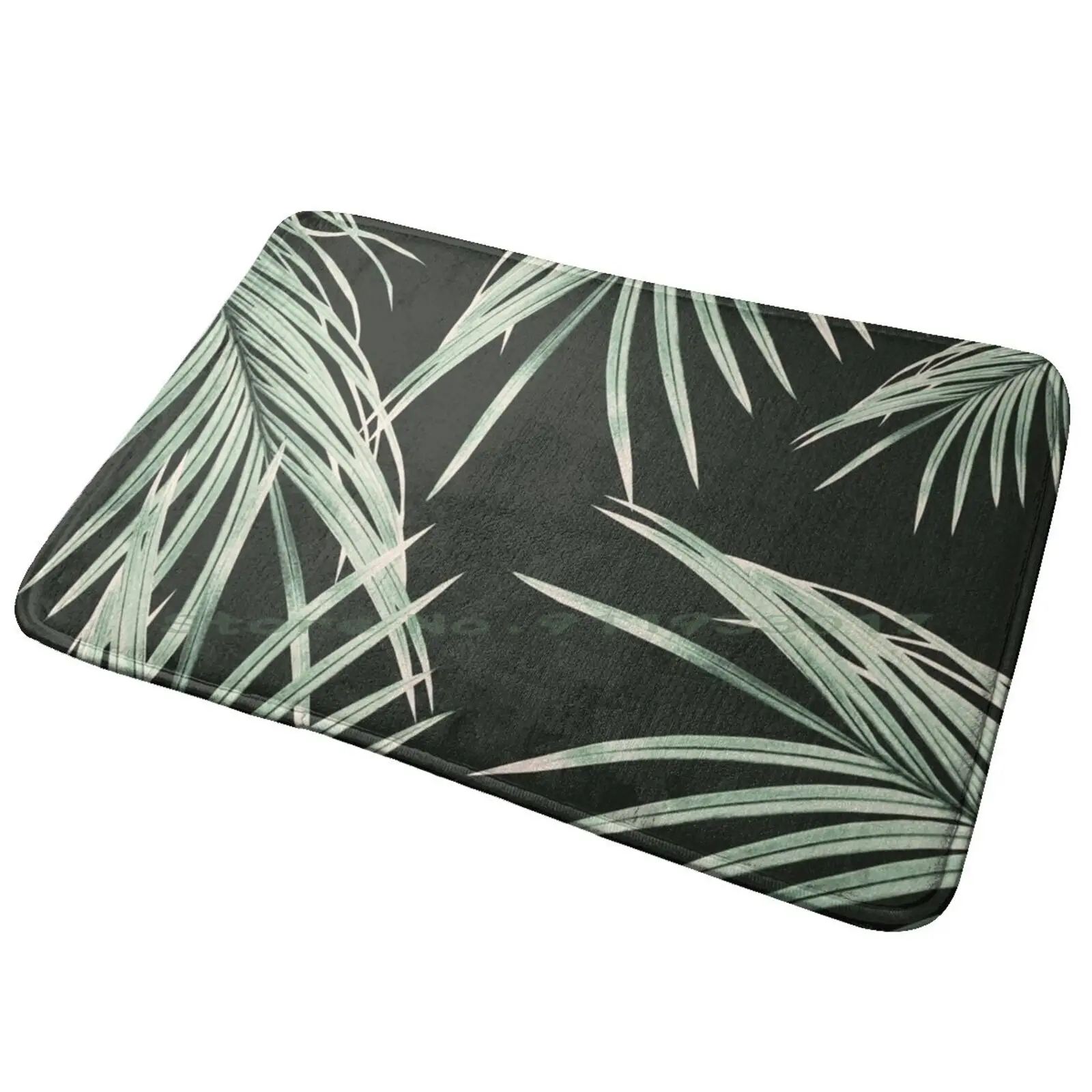 Green Palm Leaves Dream #1 #tropical #decor #art Entrance Door Mat Bath Mat Rug Digital Manipulation Color Collage Foliage