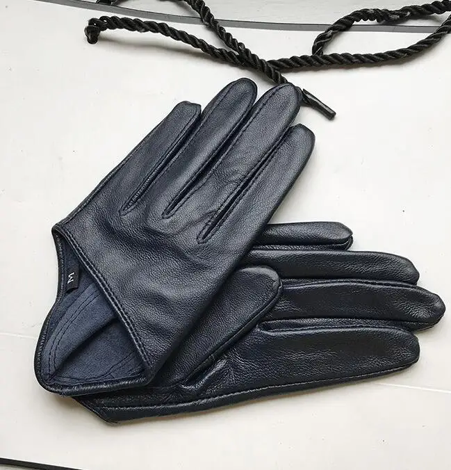 Guantes de piel de oveja de diseño corto para mujer, guantes finos de cuero genuino, guante negro de media palma, 8 colores, R025, Otoño e Invierno