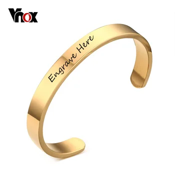 Vnox Bracelet Customized Jewelry Free Engraving Stainless Steel 6mm 8mm Men Jewelry Cuff Gold Color Open Bangle Bracelet Women
