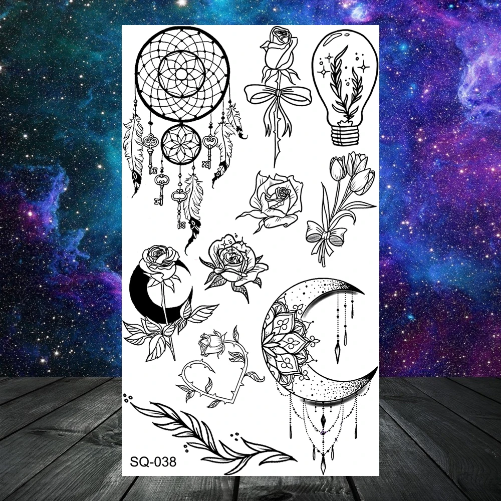 Small Skull Henna Feather Arrow Temporary Tattoos For Women Adult Kids Cross Scorpion Anchor Fake Tattoo Neck Arm Finger Tatoos