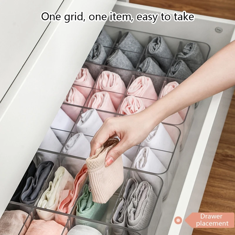 Clear Acrylic Underwear Drawer Organizer Box 4/8 Grids Compartment Divided Closet Storage Bin Stackable Shelf for Socks