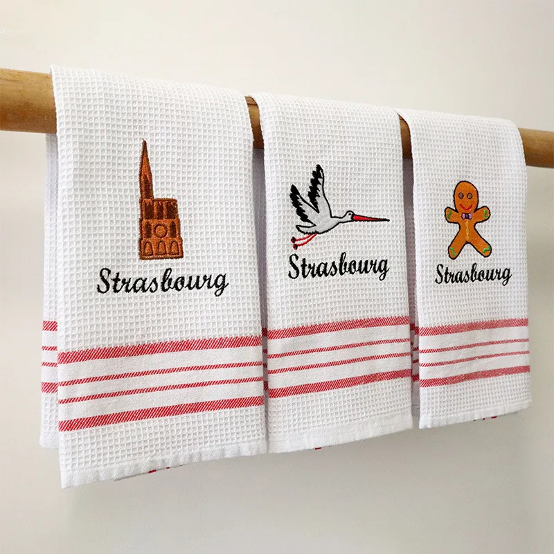 

1Pc 40x60cm Cotton White Home Waffle Embroidered Tea Towel Table Napkin Place Mat Kitchen Dishcloth Xmas Gift