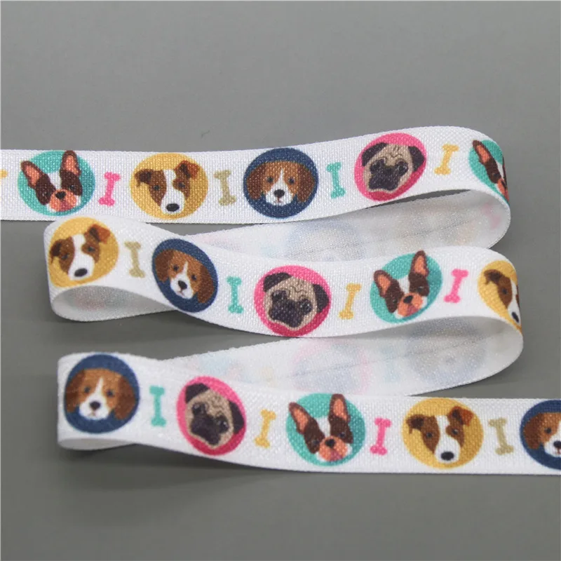 DHK 5/8\'\' 5yards Dog Cat Paw printed Fold Elastic FOE stretch ribbon hairbow headwear headband DIY OEM 15mm E1919