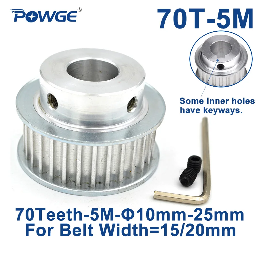 

POWGE Arc 70 Teeth HTD5M Synchronous Pulley Bore 12/14/15/16/18/19/20/22/25mm for Width 15/20mm HTD 5M Timing Belt 70Teeth 70T