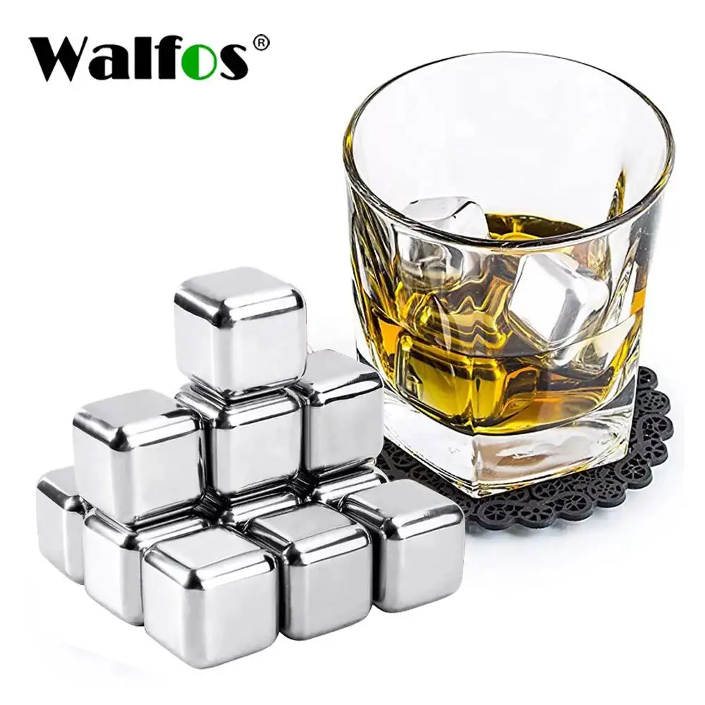 

WALFOS Food Grade Stainless Steel Cocktail Whiskey Stones Wine Cooling Ice Cube Reusable Party Drink Cooler Bar Bartender Set