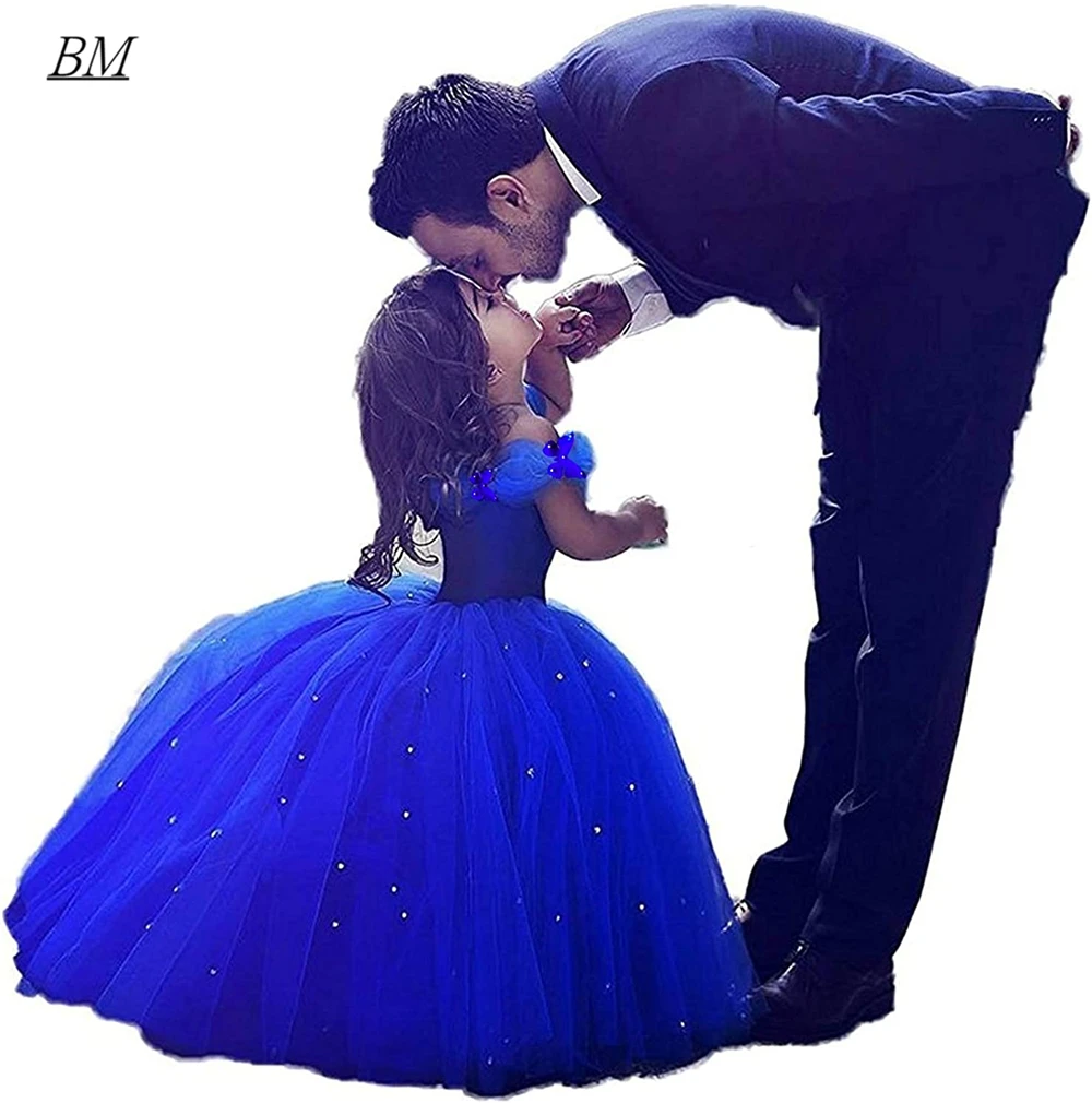 BM Puffy Royal Blue ลูกไม้ลูกไม้ชุด Cinderella ดอกไม้สาวชุดเจ้าหญิงเด็กประกวดงานแต่งงานชุด First Commun