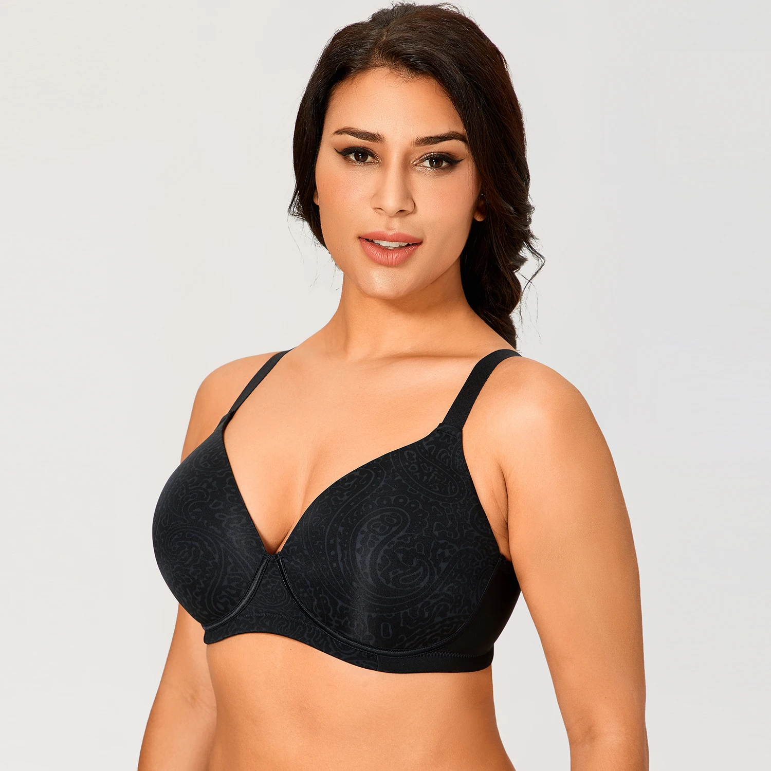 Women's Plus Size Jacquard Seamless Bra Full Coverage Molded Lightly Padded Wireless