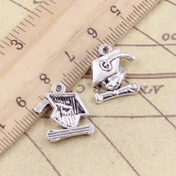 20pcs Charms Graduation Cap And Diploma 17x16mm Tibetan Bronze Silver Color Pendants Antique Jewelry Making DIY Handmade Craft