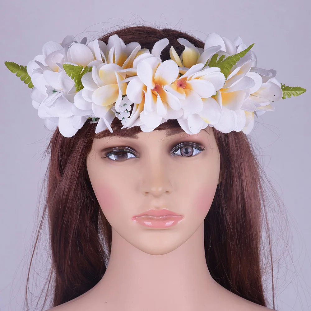 MIXED COLOR Free Shipping HL0001B-1 30pcs/lot 5Color 50CM Silk Plumeria Elastic Headband Women Wear Accessories Hawaii Flower