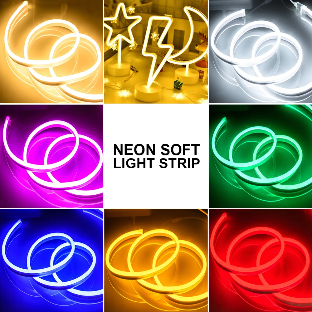 LED Strip Flexible Neon Light 12V Waterproof Luces Led Ribbon Rope Dimming Flex Tube Tape Room Warm White Yellow Red Green Blue