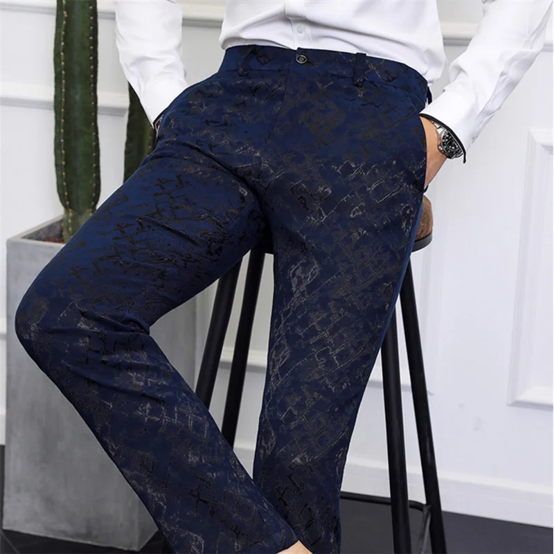 2021 Latest Coat +Vest+Pants / Flowers Design Black Blue Formal Evening Dress Slim Tuxedo Terno Men\'s Suit Suitable For Wedding