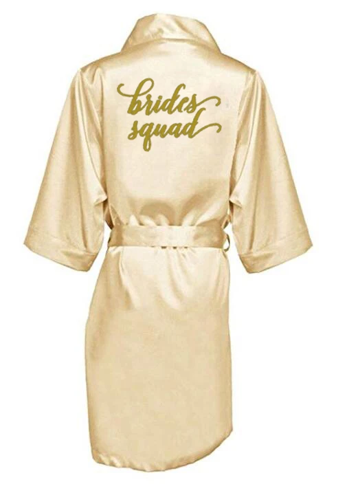 champagne gold robe with gold writing bridal shower party mother of the groom robe bride women cape satin robes