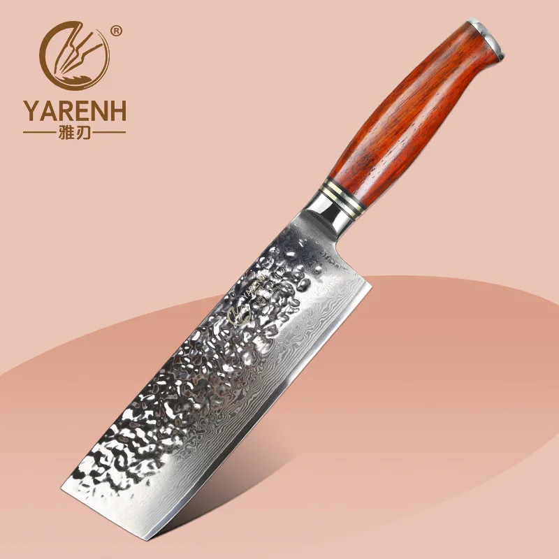 YARENH 6.5 Inch Kitchen Knives - Japanese Damascus Steel Chef Knife - Vegetable Cleaver Nakiri Knife - Dalbergia Wood Handle