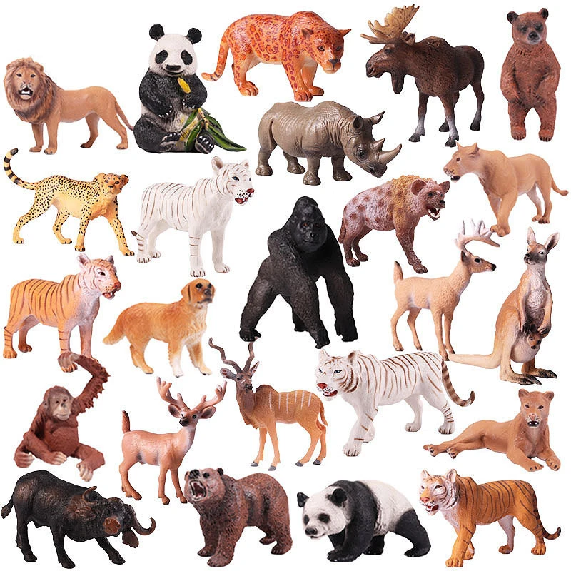 Animal Model DIY Wild Jungle Zoo Plastic Action Figures Tiger Panda Lion Collection Model Doll Educational Toy for Children Gift