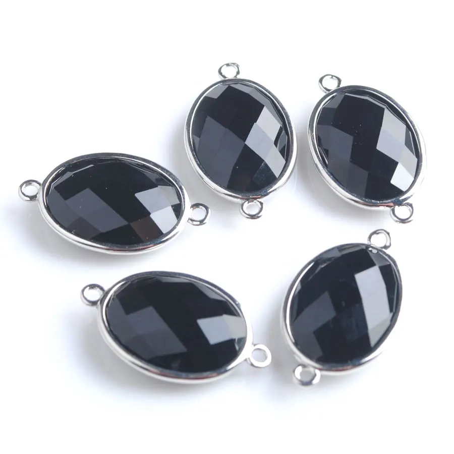 WOJIAER Two Holes Natural Black Quartzs Stone Oval Facted Section Beads for Women Jewelri Make Necklace DIY Bracelet Z9047