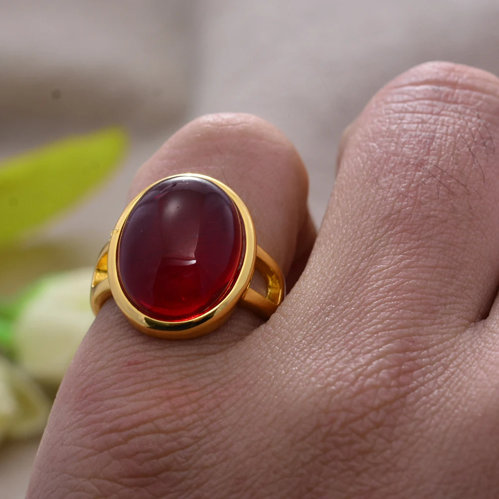 New Arrival Trendy Yellow Gold Color Red Agate Stone Ladies Ring Original Jewelry For Women Birthday Gifts Never Fade