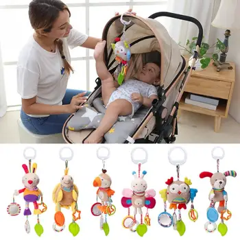 Newborn Baby Plush Stroller Toys Baby Rattles Mobiles Cartoon Animal Hanging Bell…