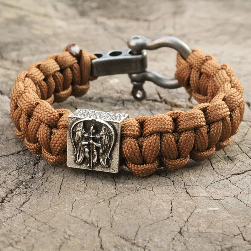 1pcs viking men bracelet Archangel St.Michael Bracelet Handmade nylon rope woven bracelet