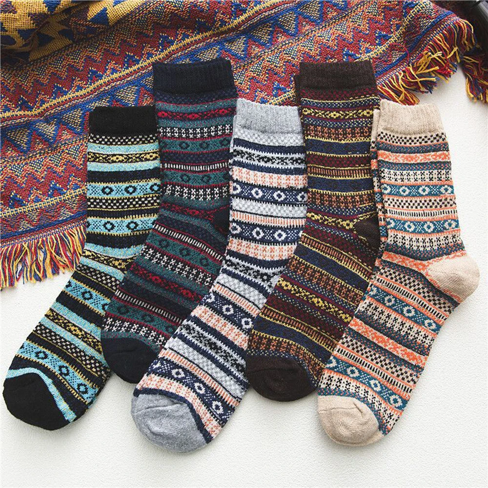 5 Pairs Soft Socks Warm Wool Socks Thick Nordic Sock Women Retro Winter Socks