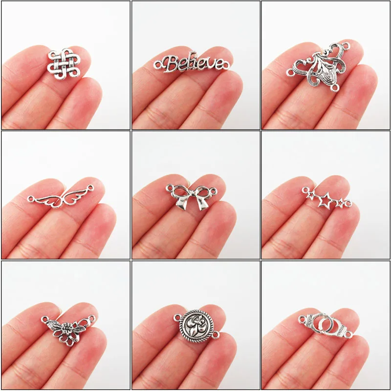 

Fashion New Handcuffs Stars Believe Wings Bow Tibetan Silver Plated Connectors For Gifts Jewelry