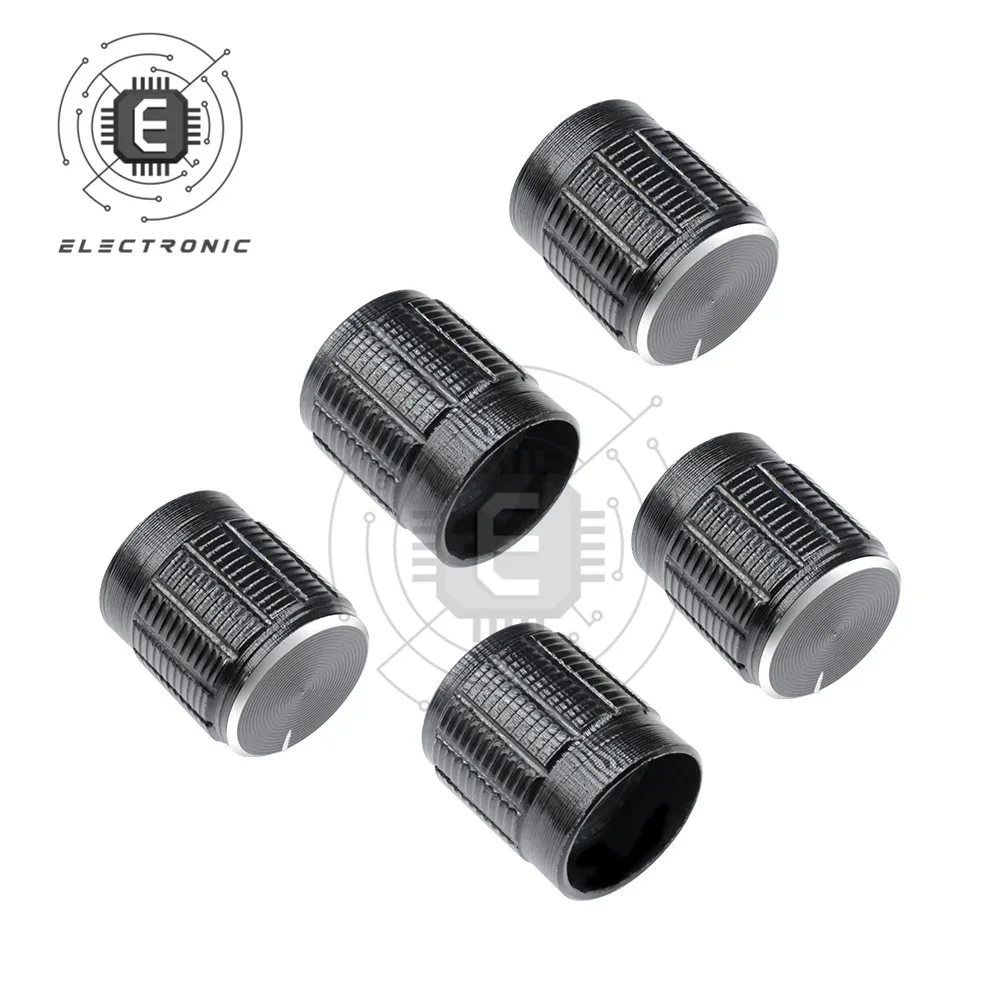 5 Pcs เส้นผ่านศูนย์กลางภายใน6มม.อลูมิเนียม Knurled Shaft Potentiometer ลูกบิด Rotary Switch Volume Control Knob